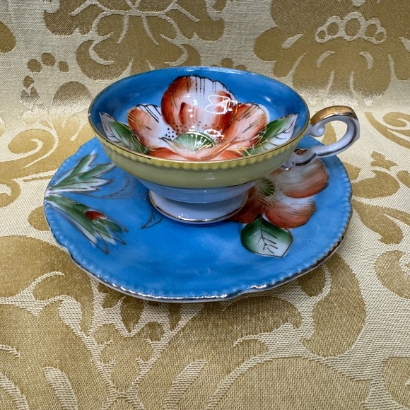 Wales China Other - Vintage Porcelain Floral Blue Teacup and Saucer Set